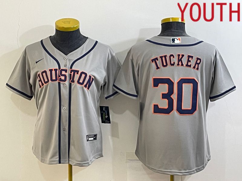 Youth Houston Astros 30 Tucker Grey Game Nike 2022 MLB Jerseys